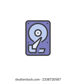 Auf der Festplatte gefülltes Umriss-Symbol, ZeilenkVektorzeichen, lineares bunter Piktogramm einzeln auf Weiß. Symbol, Logo-Abbildung. Vektorgrafik