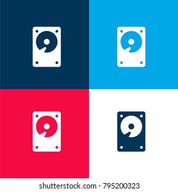 Hard Disk four color material and minimal icon logo set in red and blue