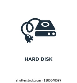 Hard disk icon. Black filled vector illustration. Hard disk symbol on white background. Can be used in web and mobile.