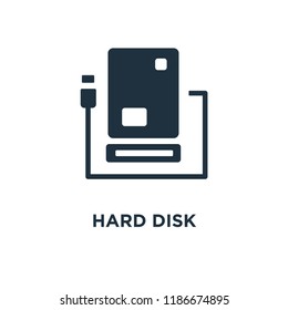 Hard disk icon. Black filled vector illustration. Hard disk symbol on white background. Can be used in web and mobile.