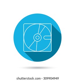 Hard disk icon. Hard drive storage sign. Blue flat circle button with shadow. Vector