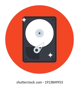 
Hard disk icon, flat rounded vector in editable style 