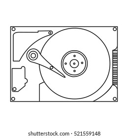 Hard disk icon in outline style isolated on white background. Personal computer symbol stock vector illustration.