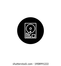 Hard disk icon in round black style. Electronic device and technology icon. Vector