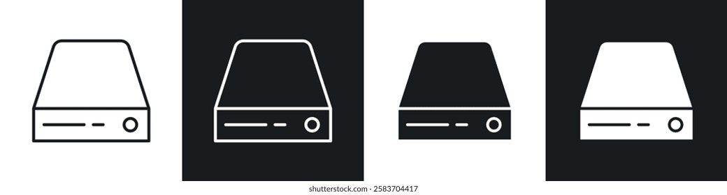 Hard Disk icons collection in black and white filled and line versions