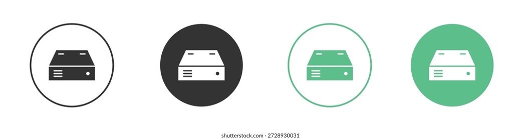 Conceitos de ícones de disco rígido. conjunto de sinais preto