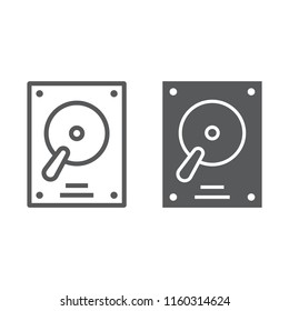 Hard disk line and glyph icon, electronic and device, hdd sign, vector graphics, a linear pattern on a white background, eps 10.
