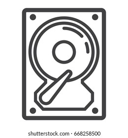 Hard disk line icon, hardware and hdd, vector graphics, a linear pattern on a white background, eps 10.