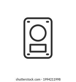 Symbol der Festplatte. Web-Symbol für Web und Apps. Unterschreiben Sie Design im Rahmenstil. Objekt mit Festplattenhub.