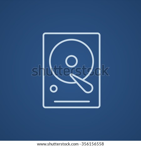 Hard disk line icon for web, mobile and infographics. Vector light blue icon isolated on blue background.
