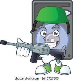 Hard disk mascot design in an Army uniform with machine gun