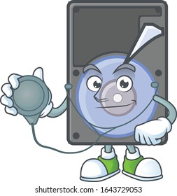 Hard disk mascot icon design as a Doctor working costume with tools
