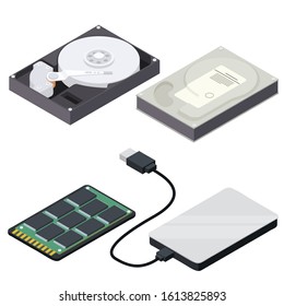 Hard disk vector icons for web design isolated on white background