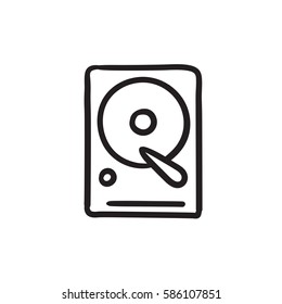 Icono de esbozo vectorial de disco duro aislado en segundo plano. Icono de disco duro dibujado a mano. Icono de esbozo de disco duro para infografía, sitio web o aplicación.