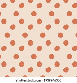 Hard drawn polka dots vector seamless pattern.Abstract geometric organic polka dot texture.Messy polka dot background.Simple rough dotted irregular point backdrop.Childish decorative illustration.