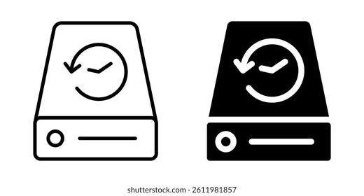 Hard drive with backup and sync icon. Silhouette and line style.