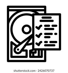 disco duro comprobar reparar línea de ordenador icono vector. disco duro comprobar reparar señal de ordenador. símbolo de contorno aislado ilustración negra