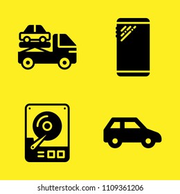 hard drive, crane, smartphone and three door car vector icon set. Sample icons set for web and graphic design