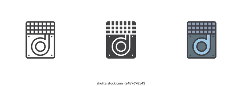 Hard drive disk recovery different style icon set. Line, glyph and filled outline colorful version, outline and filled vector sign. Symbol, logo illustration. Vector graphics