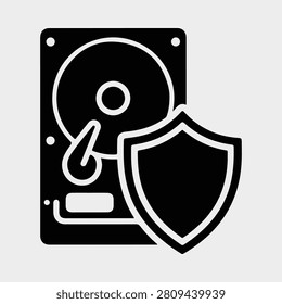 Hard drive disk with security shield icon vector illustration