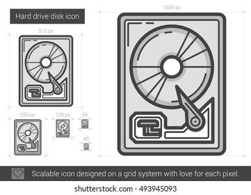 Hard drive disk vector line icon isolated on white background. Hard drive disk line icon for infographic, website or app. Scalable icon designed on a grid system.