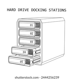 Hard Drive Docking Station Line Art Isolated on White background