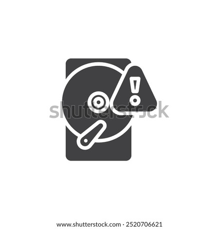 Hard drive with an exclamation mark vector icon. filled flat sign for mobile concept and web design. Low Storage Alert glyph icon. HDD Low storage warning symbol, logo illustration. Vector graphics