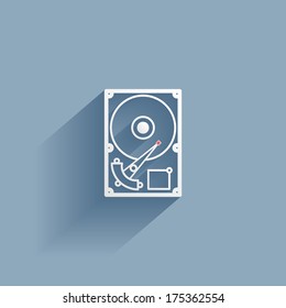 hard drive, flat icon isolated on a blue background for your design, vector illustration