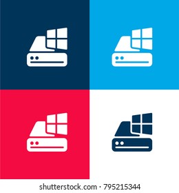 Hard drive four color material and minimal icon logo set in red and blue