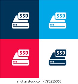 Hard drive four color material and minimal icon logo set in red and blue