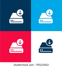 Hard drive four color material and minimal icon logo set in red and blue
