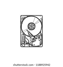 Hard drive hand drawn outline doodle icon. Hardware and data storage, PC equipment and memory device concept. Vector sketch illustration for print, web, mobile and infographics on white background.