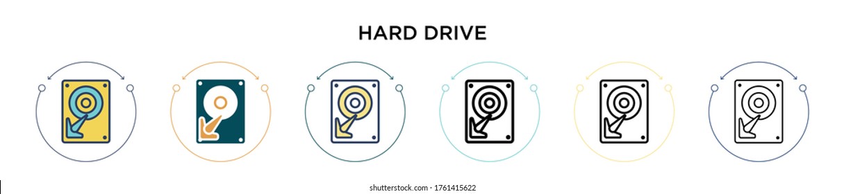 Hard drive icon in filled, thin line, outline and stroke style. Vector illustration of two colored and black hard drive vector icons designs can be used for mobile, ui, web