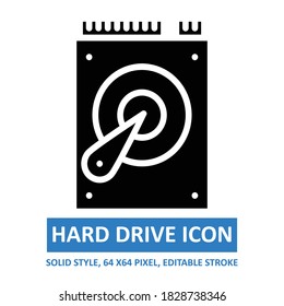 hard drive icon solid style on white background. vector illustration. base 64 x 64 pixels. expanded.	