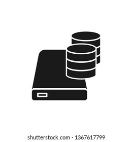 Hard drive icon symbol with database. Premium quality isolated hdd element with database in trendy style.