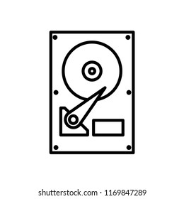 Hard drive line icon isolated on white background. Outline thin storage memory hardware vector.
