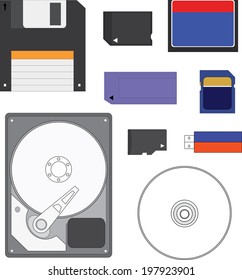 hard drive and memory stick vector set 