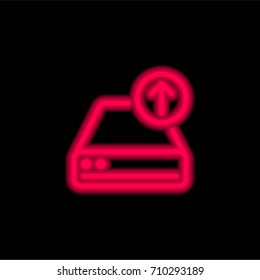 Hard drive red glowing neon ui ux icon. Glowing sign logo vector