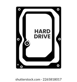 Hard Drive Silhouette. Black and White Icon Design Element on Isolated White Background