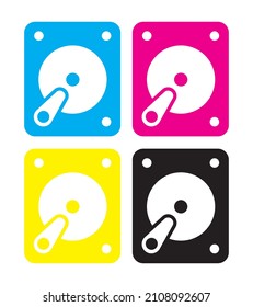 conjunto de iconos simples de disco duro en colores cmyk, ilustración vectorial