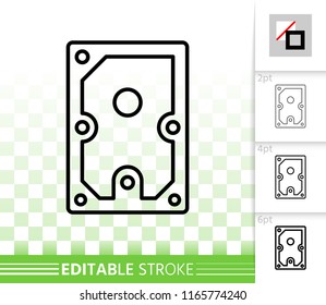 Hard Drive thin line icon. Outline sign of solid disk. Internal Hardware linear pictogram with different stroke width. Simple vector symbol, transparent. Hard Drive editable stroke icon without fill