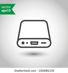 Hard drive vector icon. External hard disk icon. Hard disk drive flat sign. Portable Power bank icon