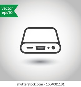 Hard drive vector icon. External hard disk icon. Hard disk drive flat sign. Portable Power bank icon