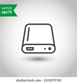 Hard drive vector icon. External hard disk icon. Hard disk drive flat sign. Portable Power bank icon