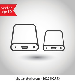 Hard drive vector icon. External hard disk icon. Hard disk drive flat sign. Portable Power bank icon symbol pictogram