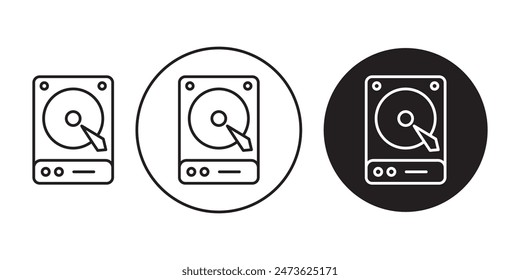 Symbol für die Vektorgrafik der Festplatte festgelegt. Festplattenlaufwerk flaches Schild. Symbol für Festplattensymbol