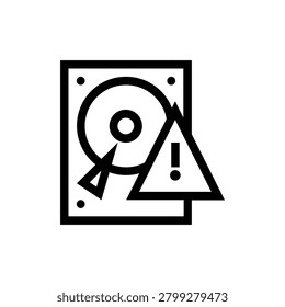Hard Drive Warning Error Alert Storage Icon Line Art Digital Clipart