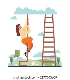 Hard or easy path choice concept. Difficult decision-making, success or failure. Two ways dilemma, difficult challenge. Flat vector illustration