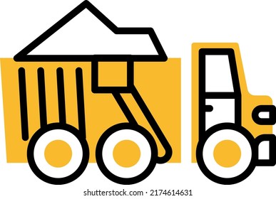Hard equipments dump truck, illustration, vector on a white background.