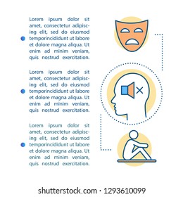 Hard feelings article page vector template. Despair, sadness, restraint, rumination, depression. Brochure design element with linear icons, text boxes. Print design. Concept illustrations, text space
